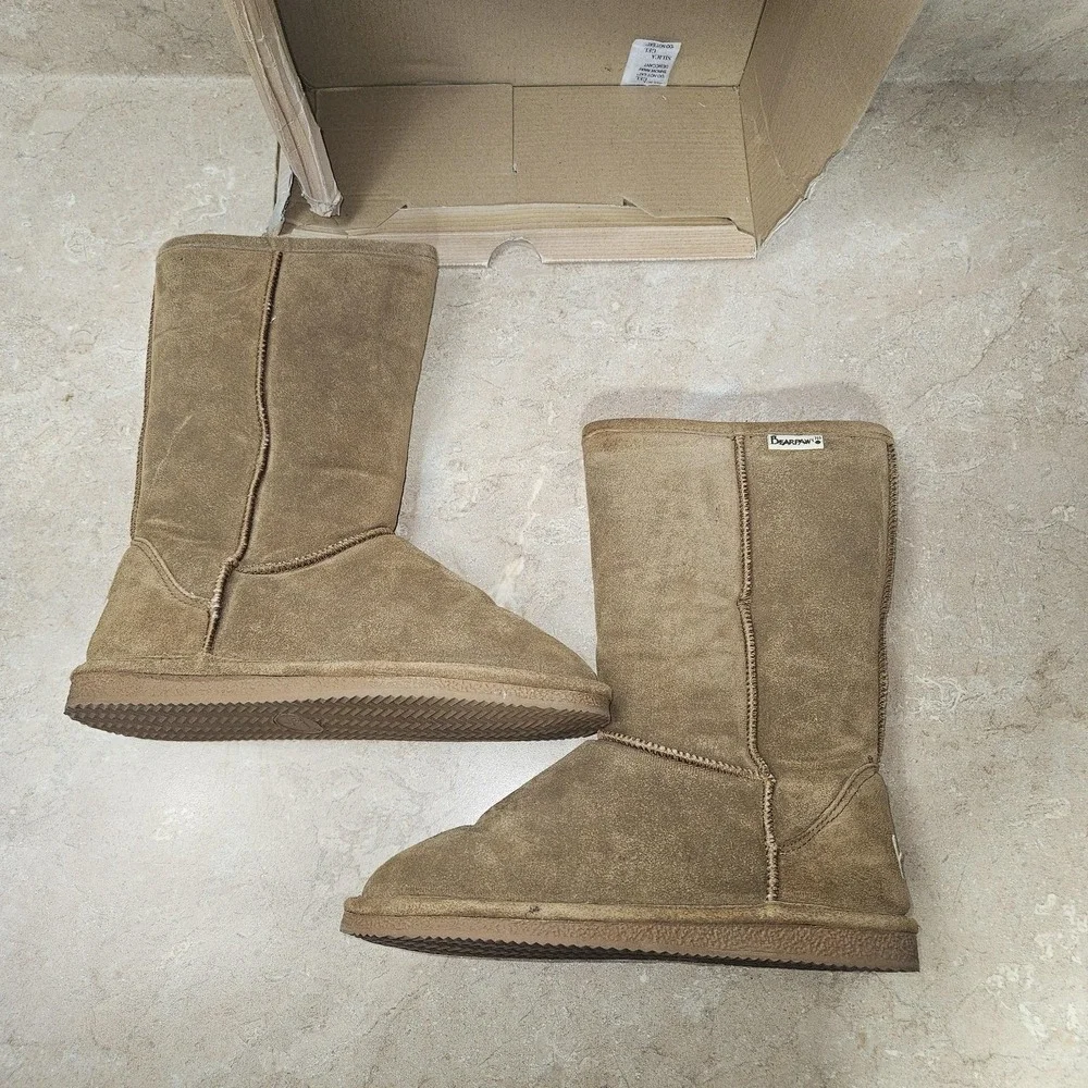 Bearpaw Boots‎ Womens Size 7 Tan Suede Sheepskin Wool Lined Classic Winter Warm